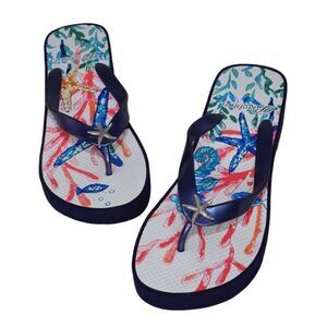 Brighton Starfish Coral Platform Flip Flop Sandals, Size 10